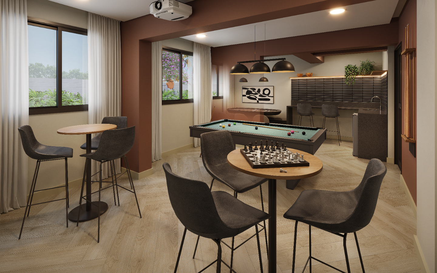 Foto do salão de festas do empreendimento One